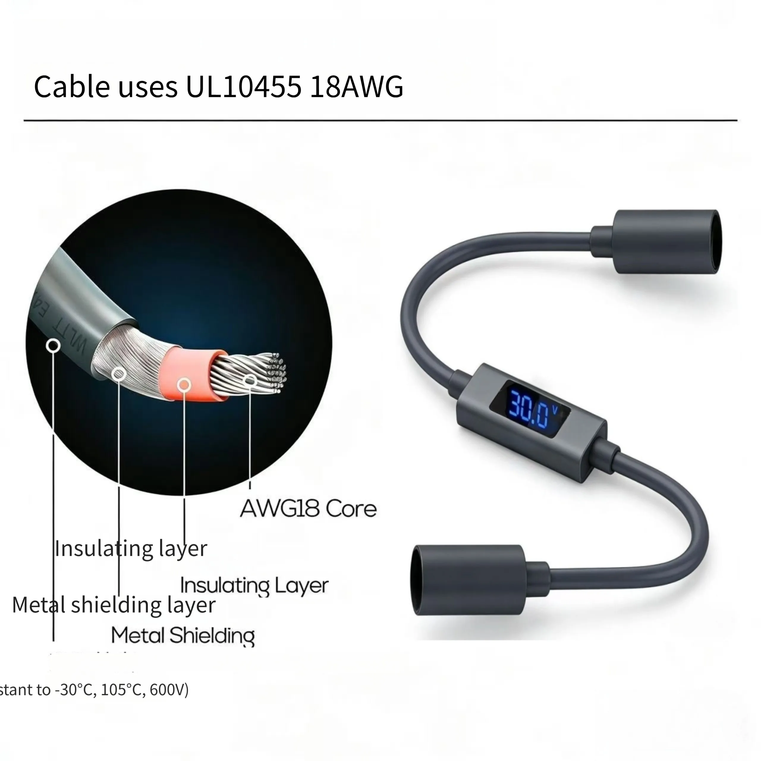 Waterproof DC Adapter Cable With Real-Time Power=Monitor LED Display High Current Pure Copper Wire For Solar Inverter Systems