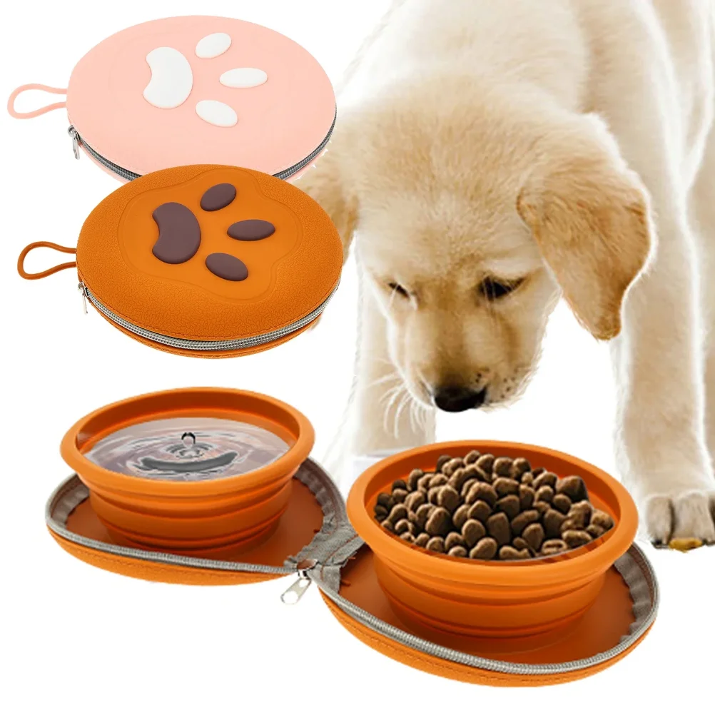 

2 IN 1 Foldable Silicone Dog Bowl Portable Travel Pet Food Basin Double Feeding Drinking Bowl for Outdoor Training Accessories