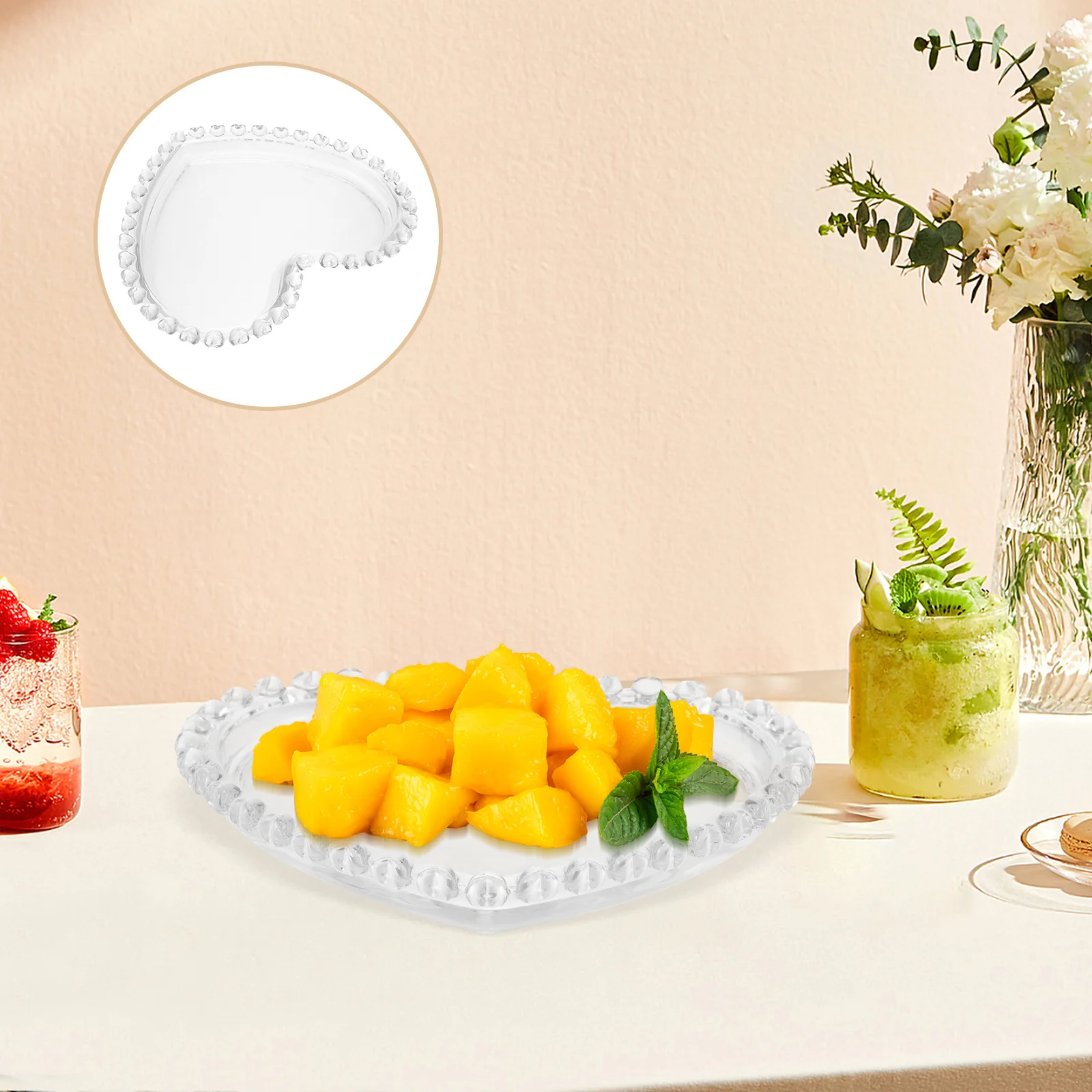 

Glass Heart Shape Snack Tray Large Capacity Food Tray Dessert Plate Candy Storage Decorative Serving Plate Jewelry Display