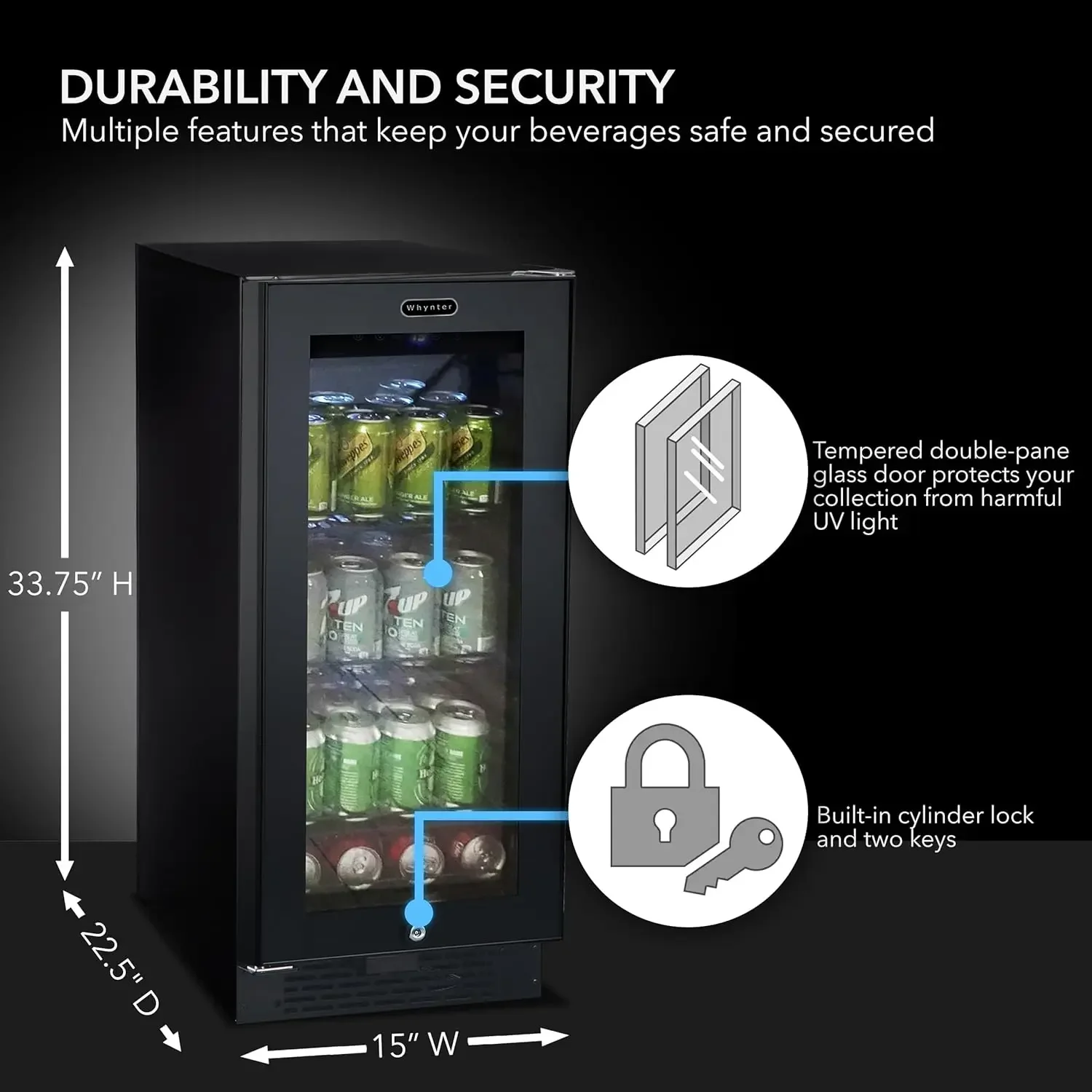 BBR-801BG Built Beverage Refrigerator and Cooler Mini Fridge with Glass Door with Lock, 3.0 Cubic Feet, Black, 100, Can