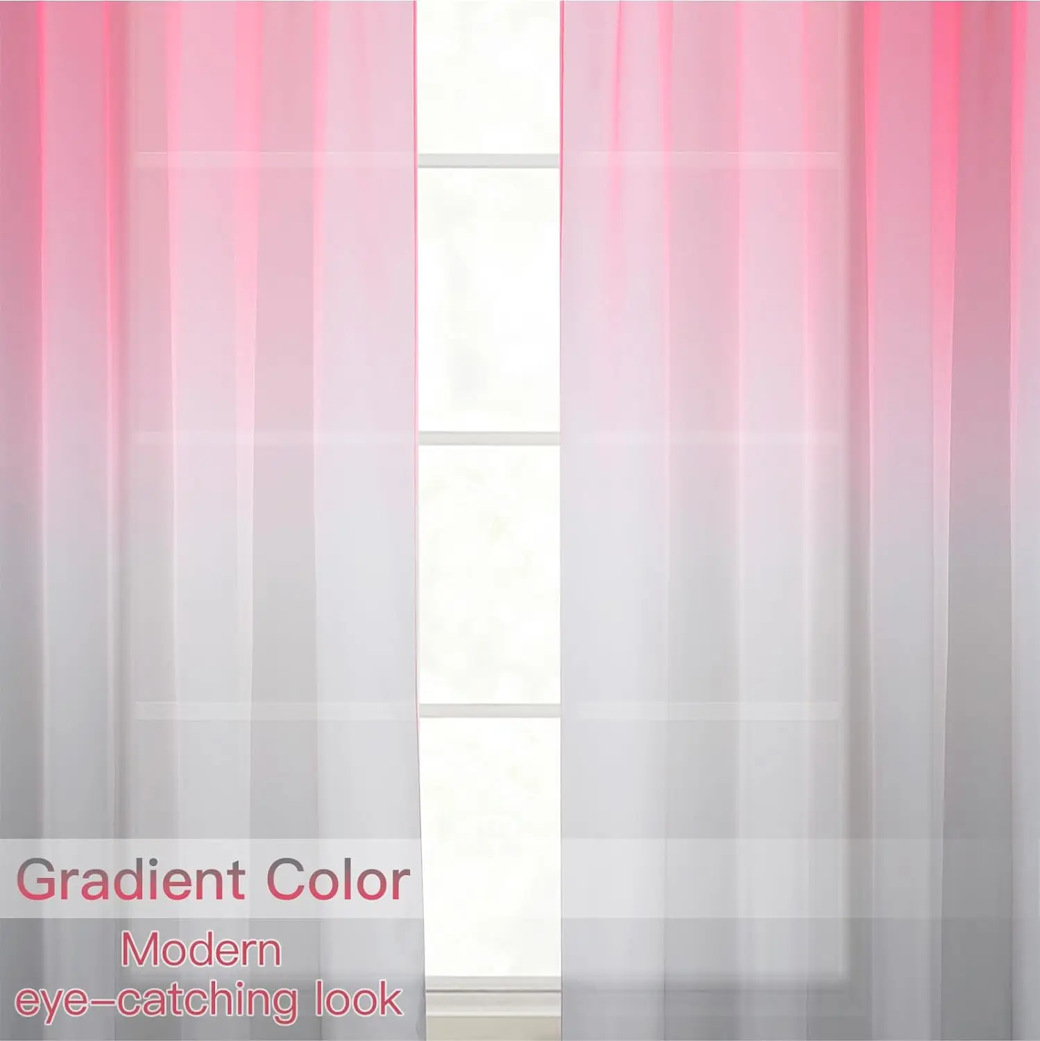 Pink Gray Sheer Curtains  Transparent Voile Grommet Curtains for Living Dining Room Drapes