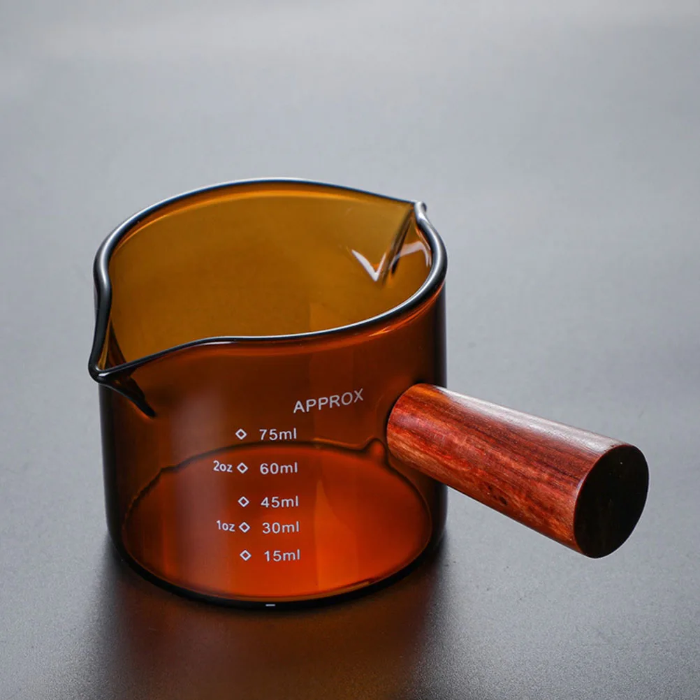 

1Pcs Elegant Glass Milk Jug With Wooden Handle Double Spout Clear Coffee Container For Kitchen