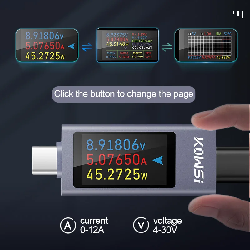 タイプC電流および電圧モニター,電力計,携帯電話充電器,4〜30v,0-12aバッテリーテスト,KWS-2303C