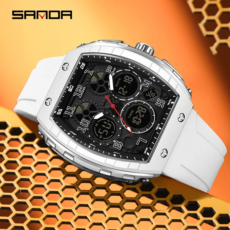 SANDA 6157 Luxury Men's Electronic Watch Sport Type Multi Functional Waterproof LED Fashion Trend Student Electronic Watch