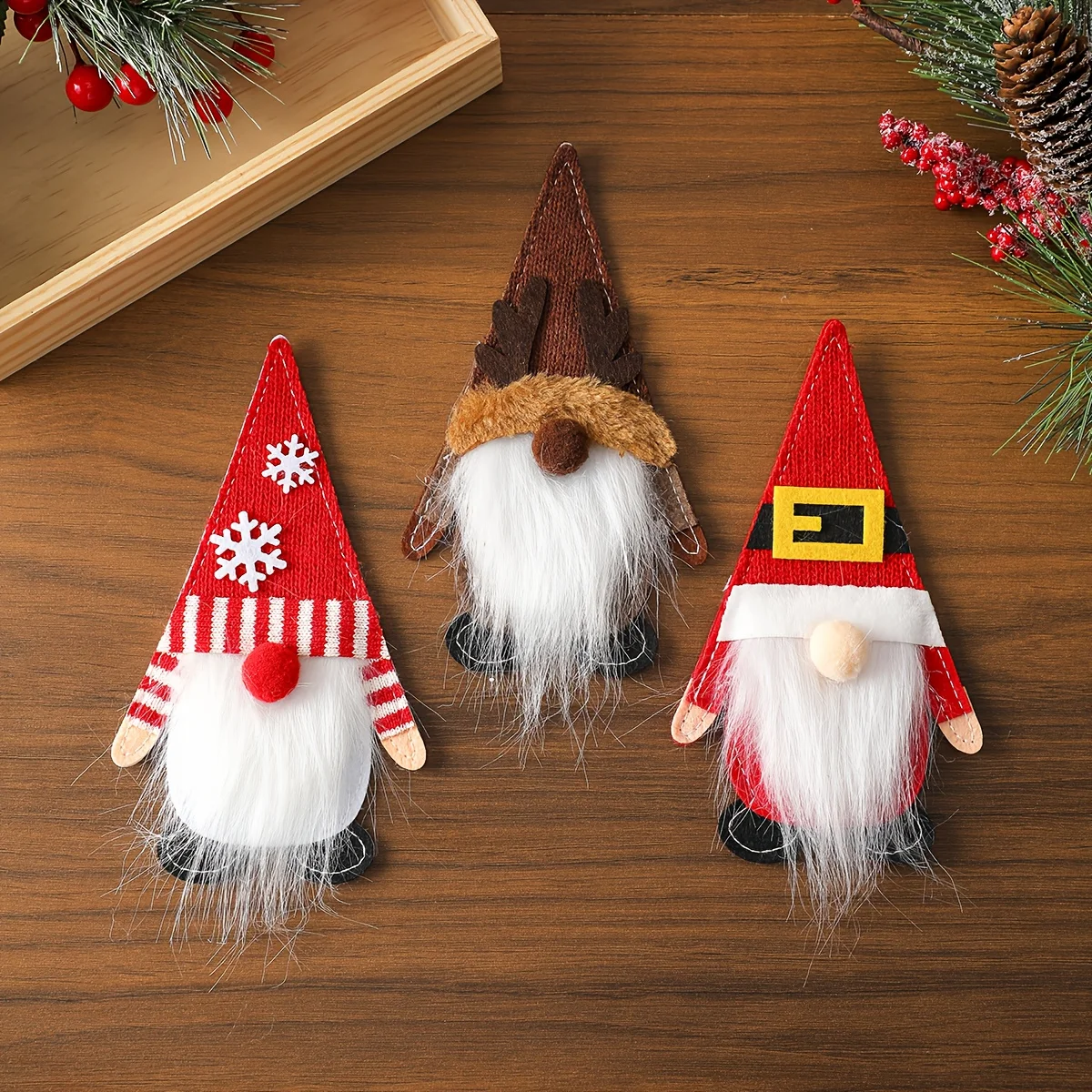 3pc Gnome Cutlery Holder Table Decor  Knife & Fork Storage for Holiday Dining New Year's Eve, Xmas Party Decorations