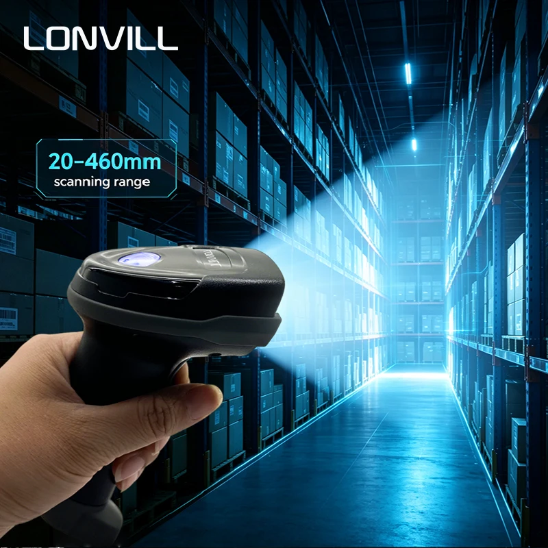 LONVILL 60M Long-Range 2.4G Wireless Handheld Barcode Scanner for Warehouse Inventory Management