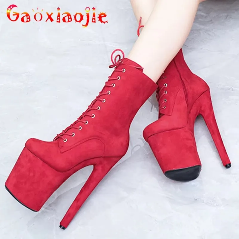 

20CM Suede Sexy Hate Day High Boots 17CM Round Toe Pole Dance High Heels Nightclub Model Catwalk Platform ArmyGreen Women Shoes
