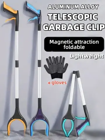 32" Aluminum Alloy Garbage Clip Upgrade Foldable Grabber Reacher Tool Lightweight Trash Claw Grabbers Magnetic Pick Up Stick