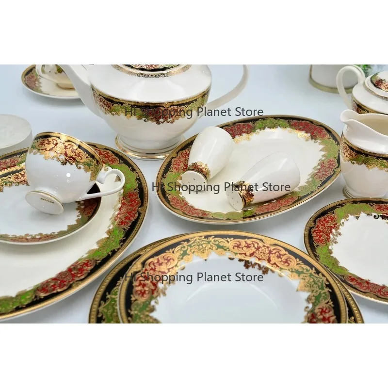 ro-yal porcelain dinnerware sets bo-ne china dinner qua-lity set e-mbossed gold tableware sets lu-xury