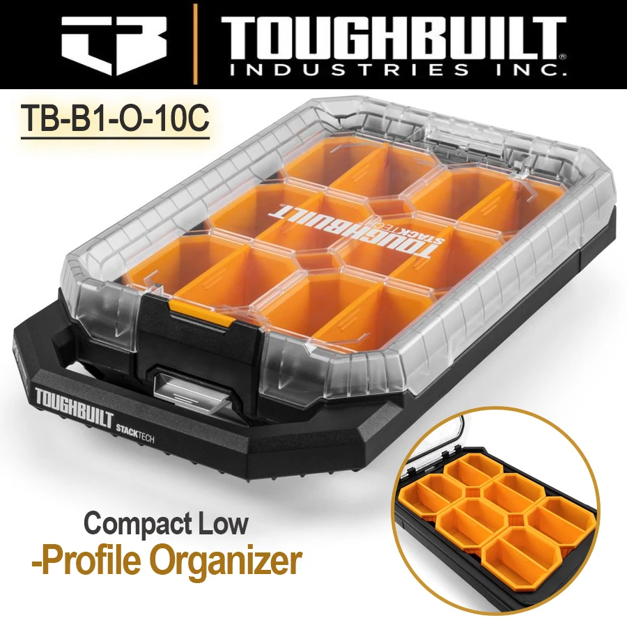 

Toughbuilt TB-B1-O-10C Compact Low Profile Organizer Includes, 6 x Bins and 6 x Dividers Small Parts Organizer