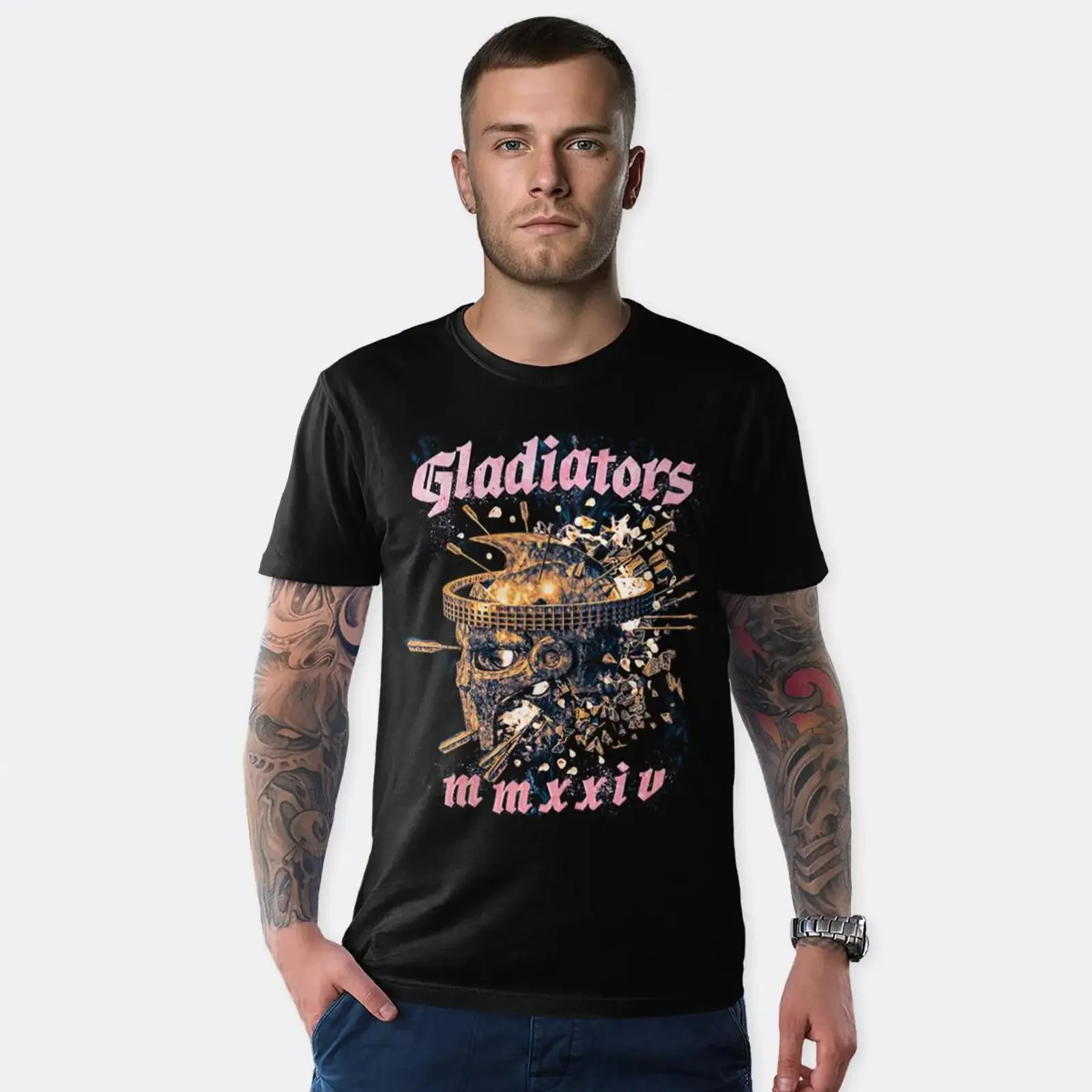 Gladiators MMXXIV T Shirt Men's and Women's Sizes GLD 92356 vintage Washed homme designer clothes Slightly Stylish Stretched