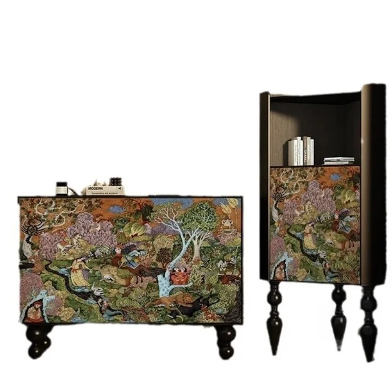 

Solid wood tall cabinet painted porch cabinet dining side cabinet living room multi-functional locker to decorative cabinet