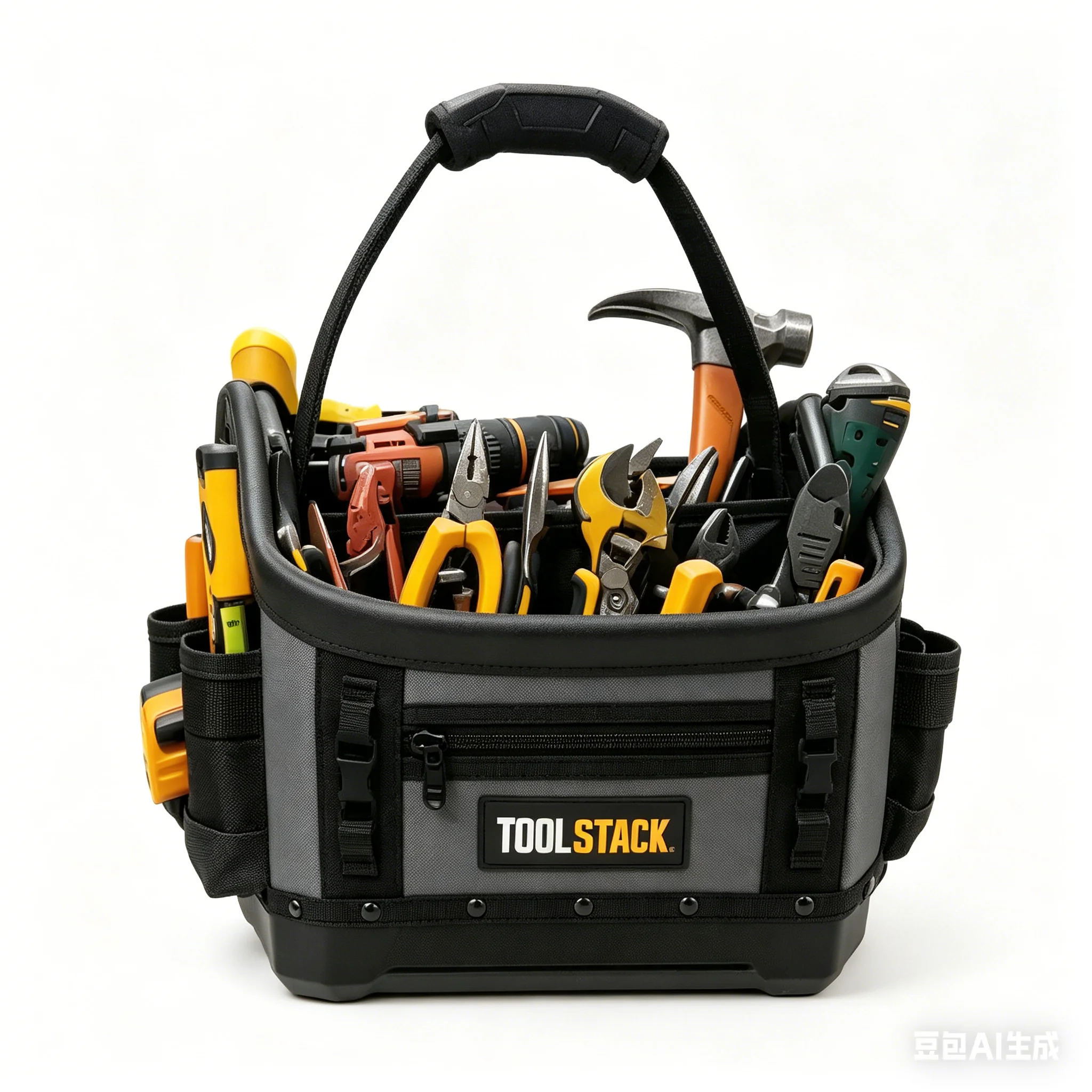

TOOLSTACK Open Tool Tote Bag Heavy Duty Electrician Tool Organizer with Multiple Pockets Wide Mouth Durable Carry Bag