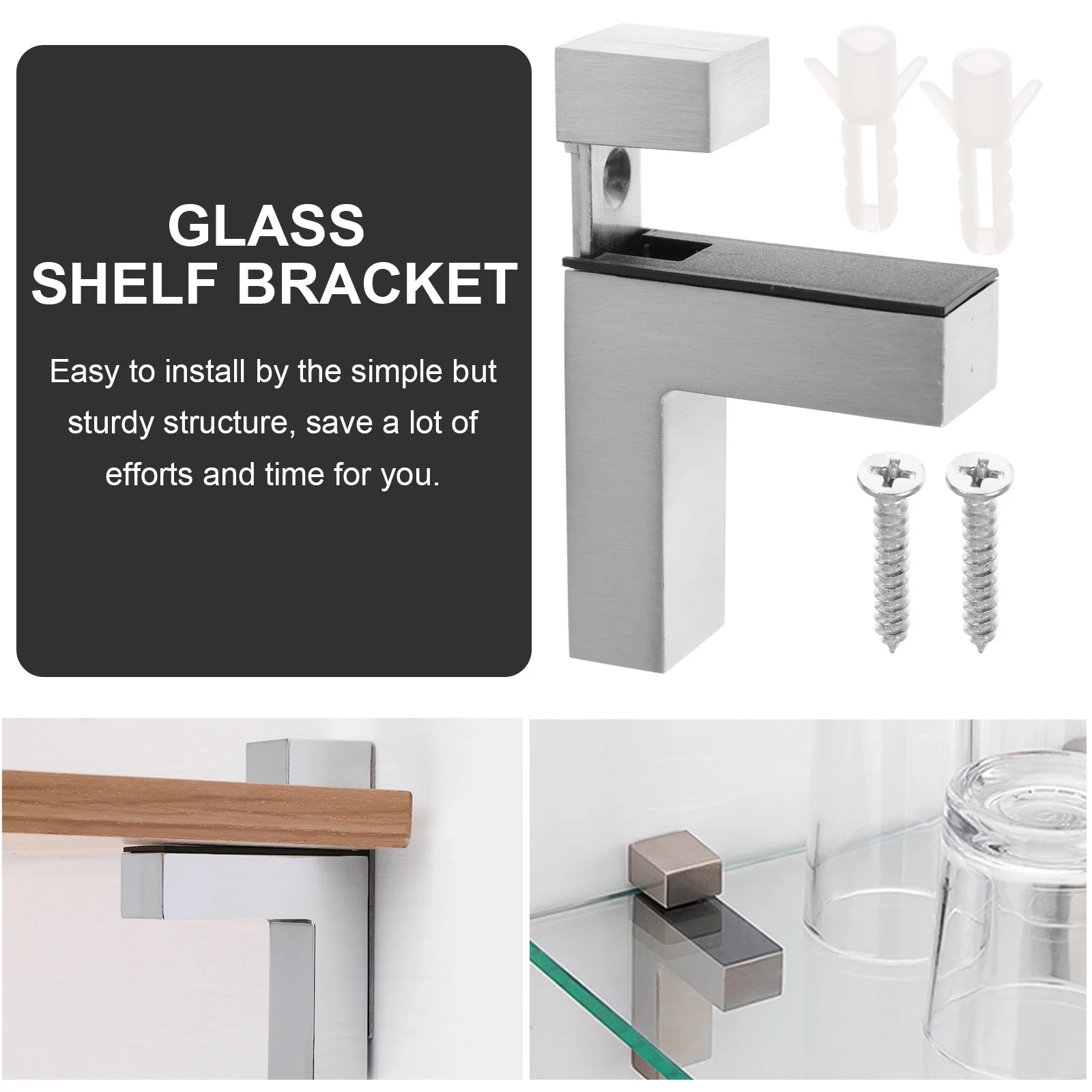 2 Pcs Adjustable Glass Clip Clips Bracket Floating Clamps Fixing Shelf Brackets Metal Wall Mount