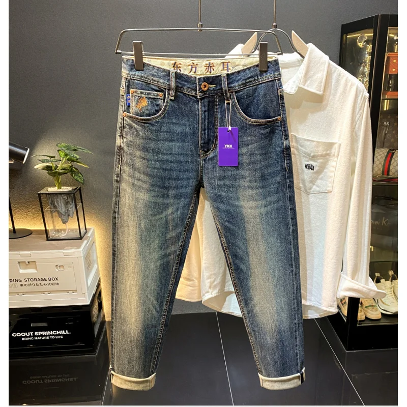 

High end men's jeans straight leg 2025 autumn new item, light luxury trendy casual elastic long pants