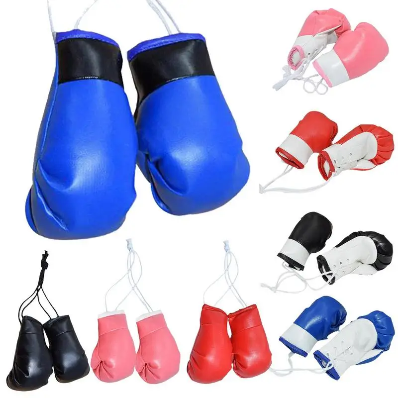 2Pcs Car Mini Boxing Gloves Hang Ornaments For Mirror Punching Gloves Miniature Boxing Vehicle Interior Decoration Accessories