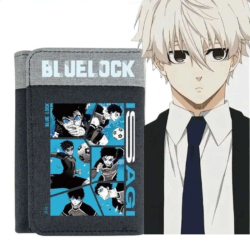 

Короткий кошелек в стиле аниме с синим замком, вертикальный стиль с кнопками, большой вместительный тройной кошелек, кошелек для монет, сумка для карт