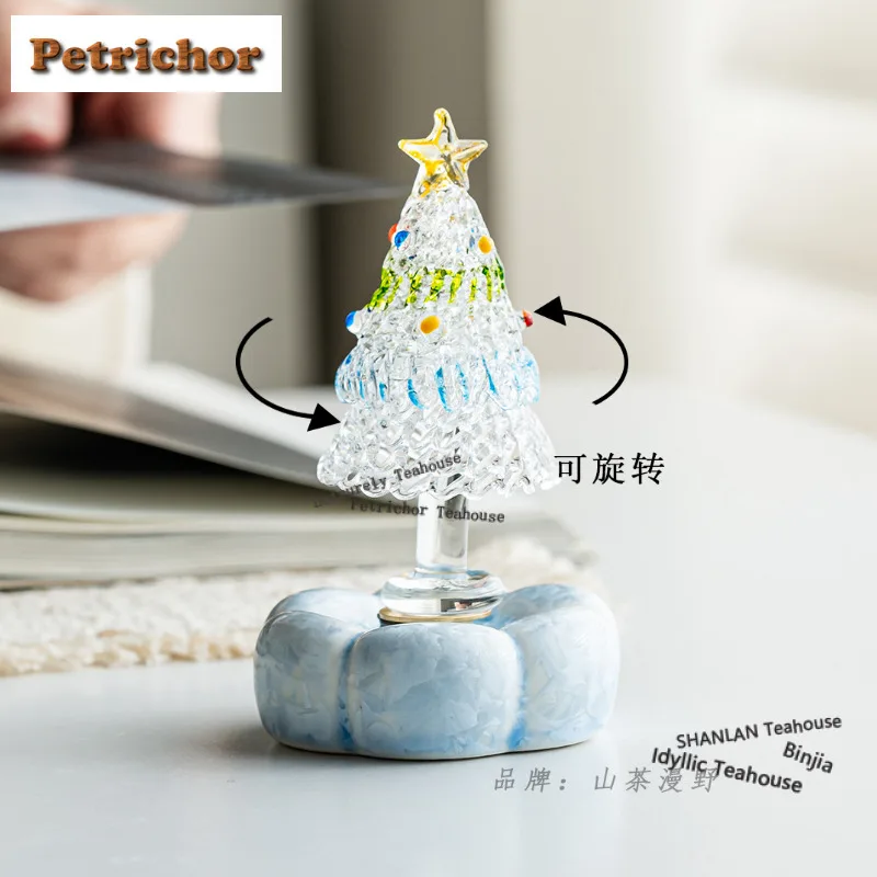 Azure Stone Christmas Tree Rotating Tea Pet Antique Tea Games Tea Figurine Play Toys Tea Statue Ornaments Chinese Tea Set Craft