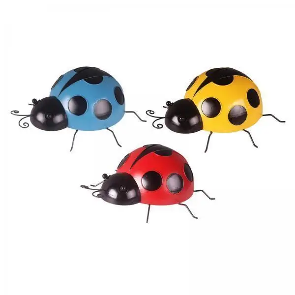 Ladybugs Figurine Weatherproof Iron Garden Ornament Multicolor Yard Decor for Exterior Garden Wall