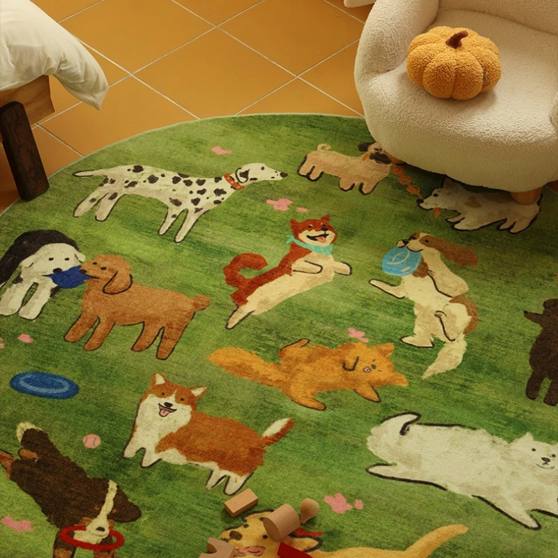 Cartoon Style Bedroom Decor Round Animal Carpet Children's Room Living Room Plush Children‘s Floor Mat Fluffy Soft Rug