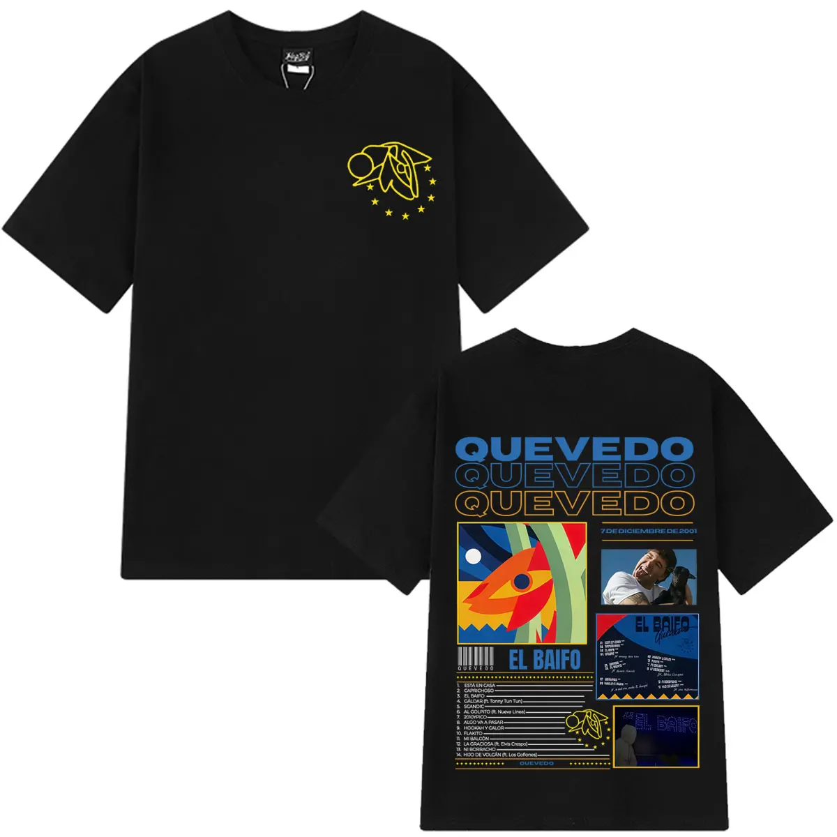 Camiseta QUEVEDO EL BAIFO Album 2026 Tour Estampada Masculina Feminina Vintage Manga Curta Algodão Solta Casual Gótica Punk