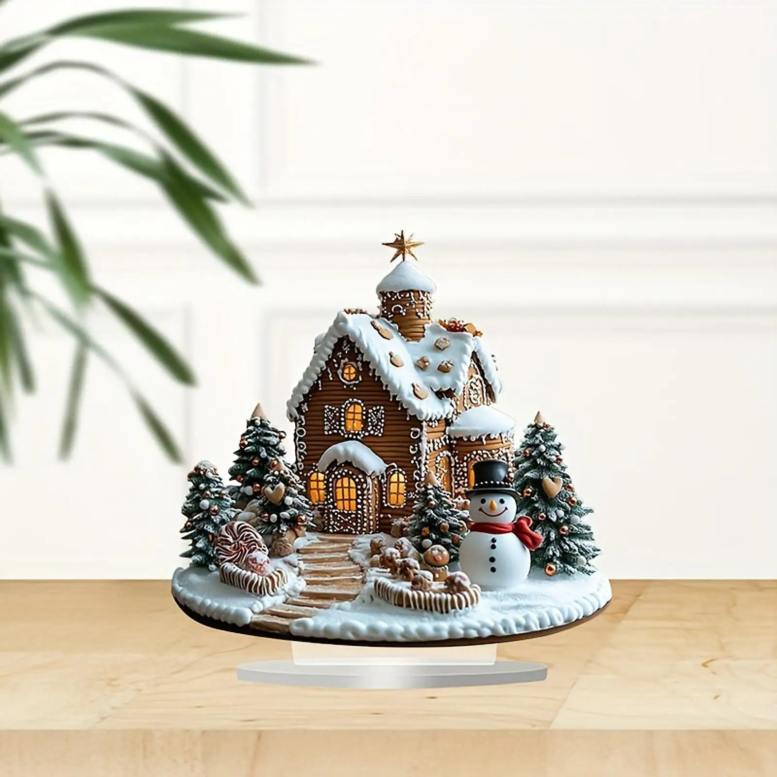 คริสต์มาส Gingerbread House โต๊ะเครื่องประดับอะคริลิค Xmas Village Figurine