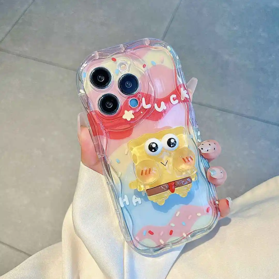 3D Spongebob Bracket Case For OPPO A18 A17 A16 A15 A78 A79 A36 A60 A38 A72 A92 A53 A33 A31 A5 A9 2020 A54 A58 A57 2022 A98 A3PRO