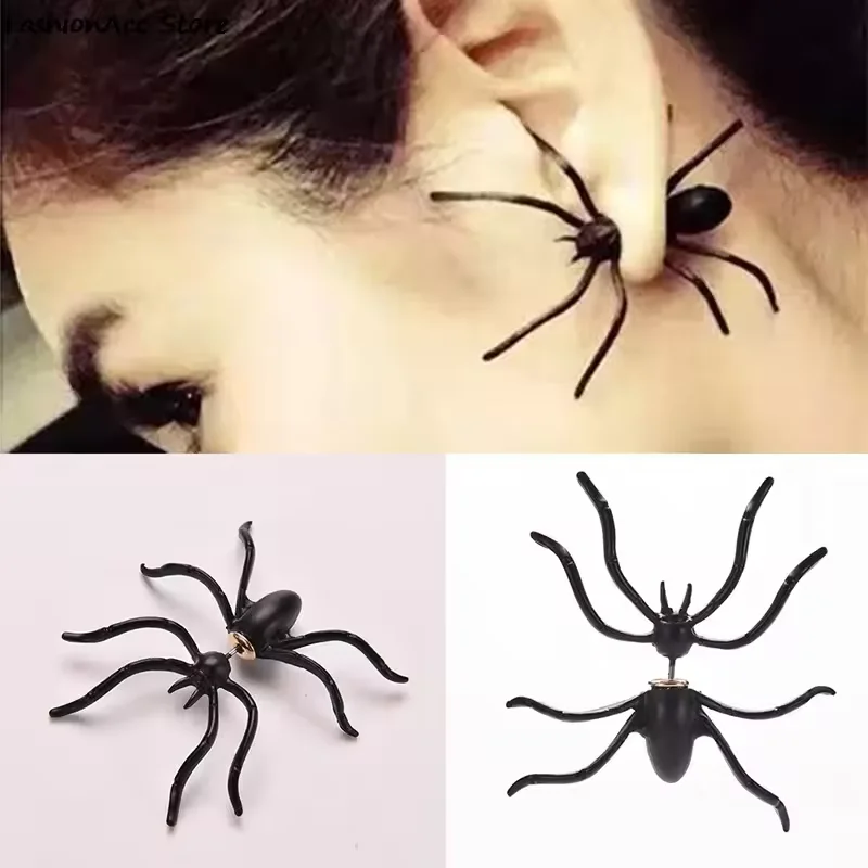 Halloween Party DIY Decoration 3D Horror Personality Black Spider Earrings Jewelry Piercing Earrings Clothing Decoration Supplie