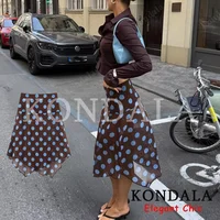 KONDALA Trendy Blue Polka Dot Skirt Women's Asymmetrical Chiffon Midi Skirt 2026 Summer Fashion Holidays Casual Date Lady Skirt