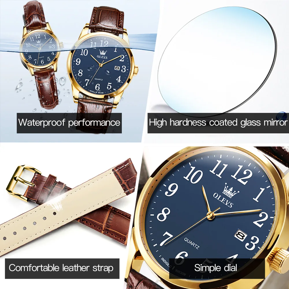 OLEVS Classic Quartz Watch for Women Brown Leather Strap Watch With Date Feature Digital Dial Waterproof Ladies Dress Wristwatch