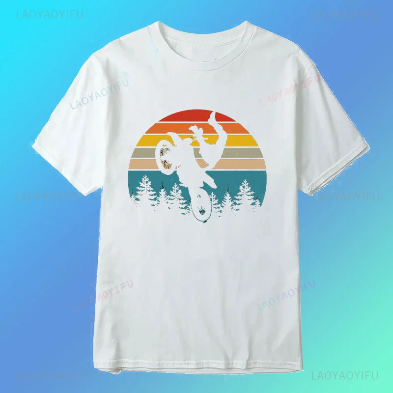 Mountainbike Kleurenprint Mode Casual Street Wear Trend Harajuku Zomer Heren Dames Universele T-Shirts Met Korte Mouwen