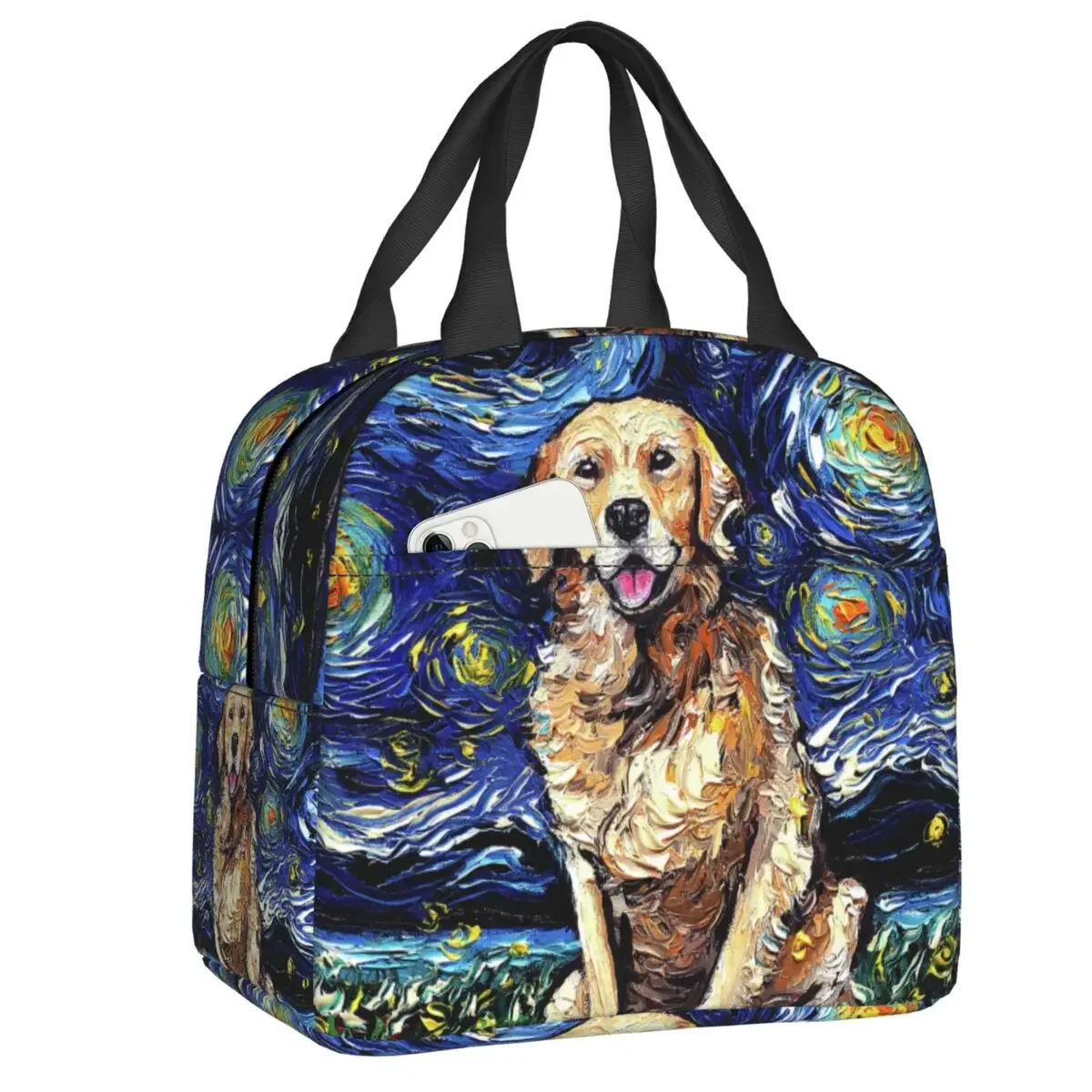 Starry Night Golden Retriever Lunch Bag Cooler Thermal Insulated Lunch Box for Women Children School Work Picnic Food Tote Bags