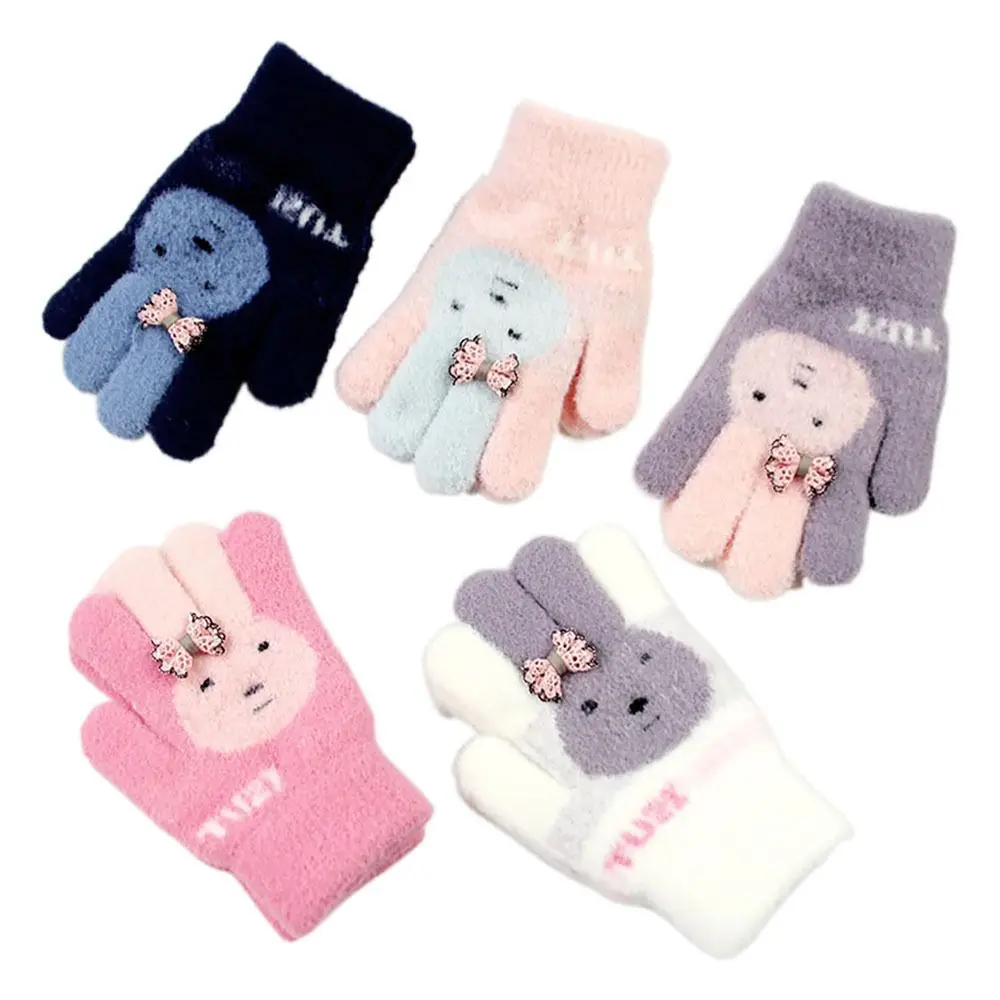 Cold Proof Autumn Winter Gloves Thickened Windproof Warm Mittens Plush Rabbit Children Baby Gloves Boys Girls