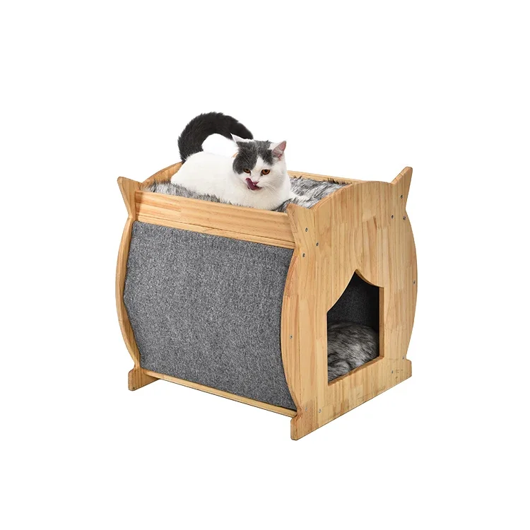 QS منزل خدش خشبي عملي كيتي مع وسادة قطيفة لعبة الكرة أثاث القطط #3