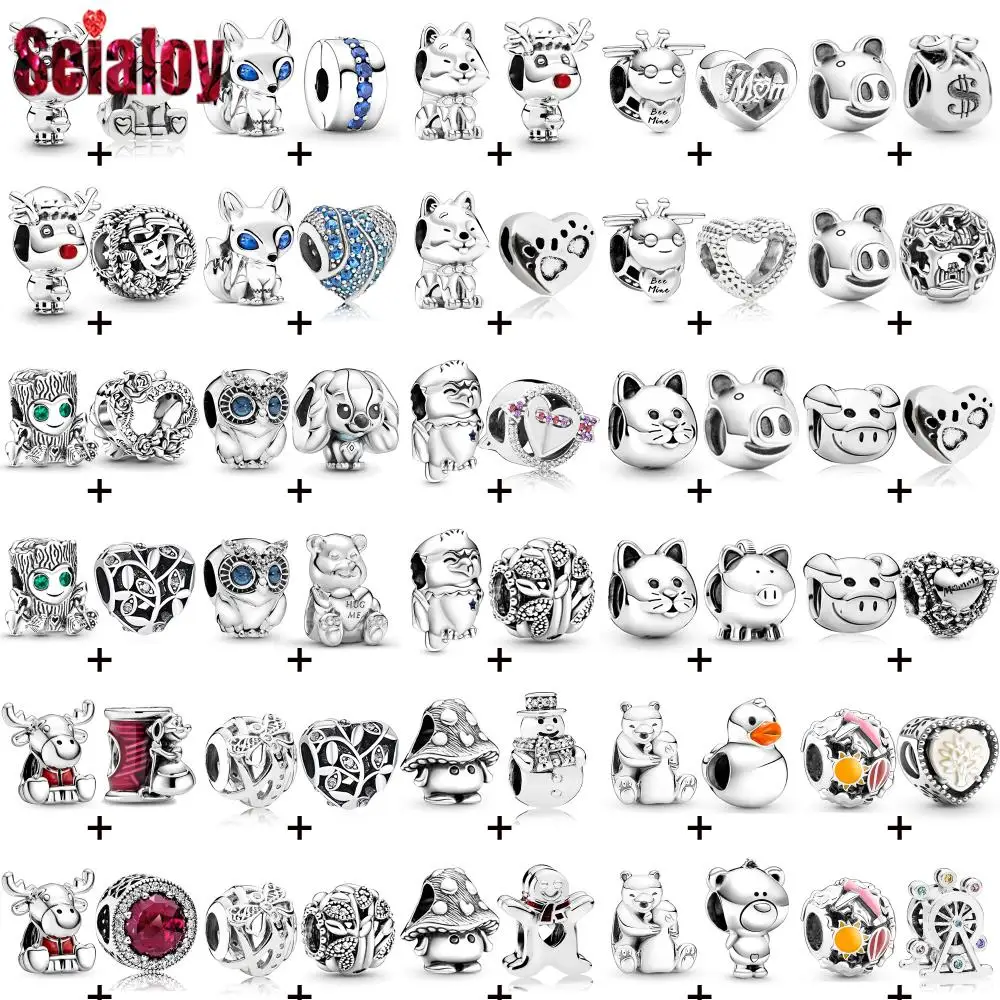 Seialoy 2pcs/lot Animal Owl Dog Beads Duck Bee Charm Silver Color Tree Of Life Beaded Fit DIY Bracelet Accessory