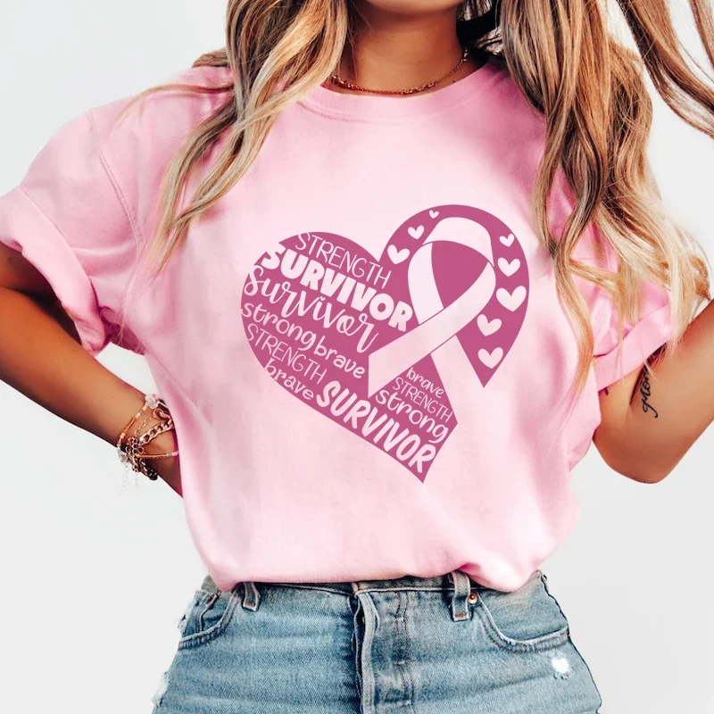 Fashion New Breast Cancer Awareness Love T-Shirt Men and Women Cartoon T-Shirt Harajuku Streetwear T-Shirt Casual Tops Tees