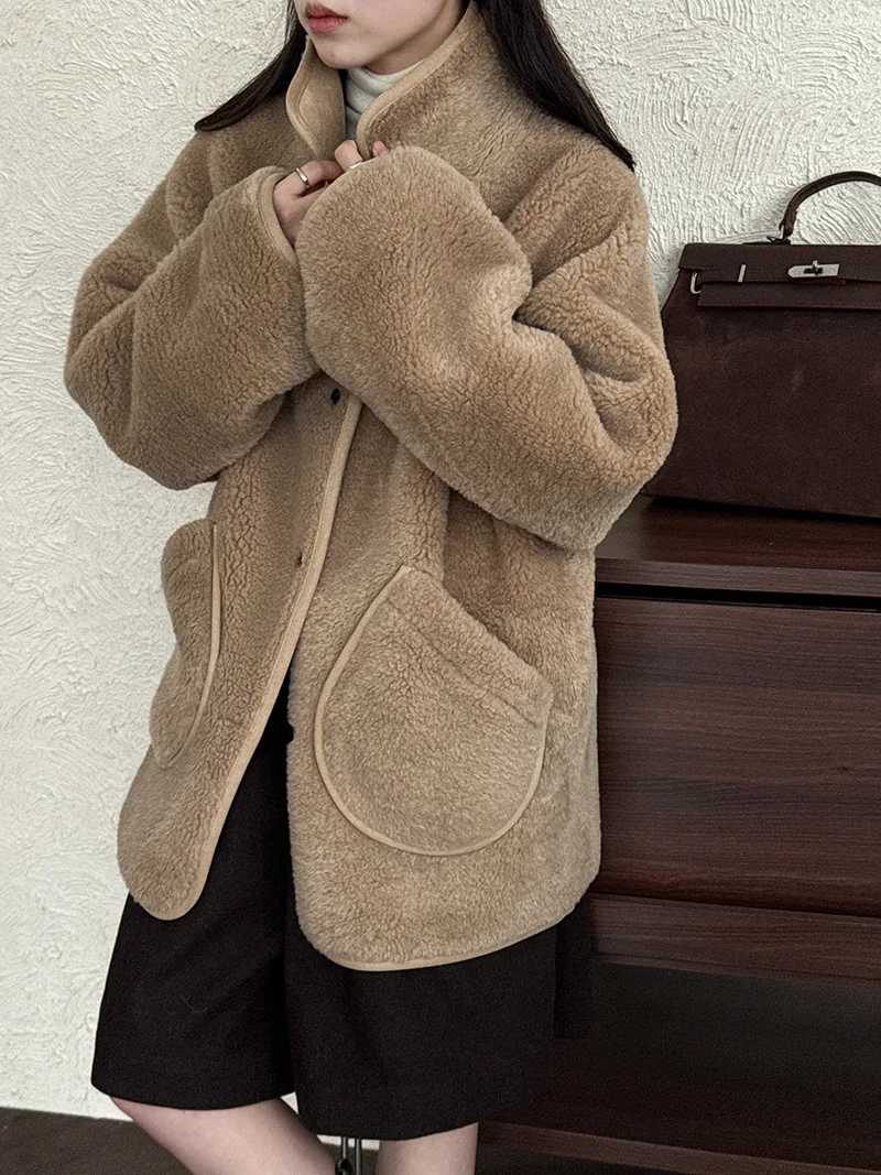 LIMO Cappotto in lana di agnello moda Giacca da donna in finta pelle di montone Capispalla in poliestere spandex per l'autunno inverno Pendolarismo quotidiano