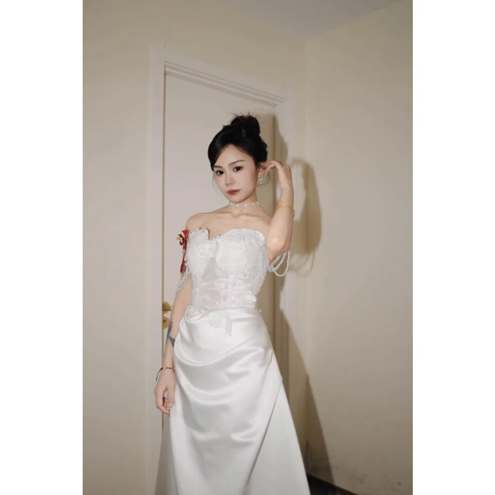 Cetim sereia vestido de casamento para noiva simples feminino fora do ombro rendas apliques vestido de noiva personalizado vestidos de ocasião formal