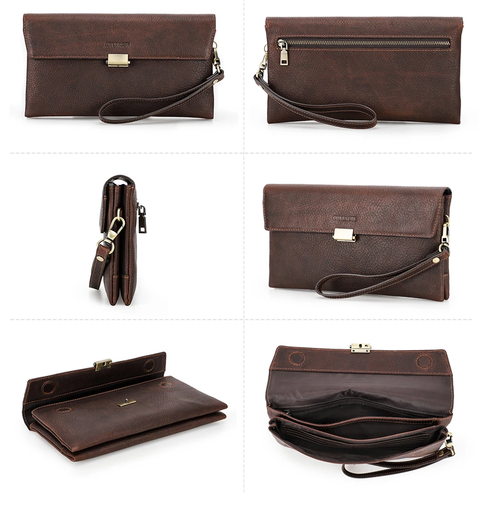 CONTACT'S Handgefertigte Vollnarbenleder-Clutch-Tasche mit RFID-Schutz, Handgelenktasche, Große Kapazität, Herren-Reißverschlusstasche für Business – Detail 12