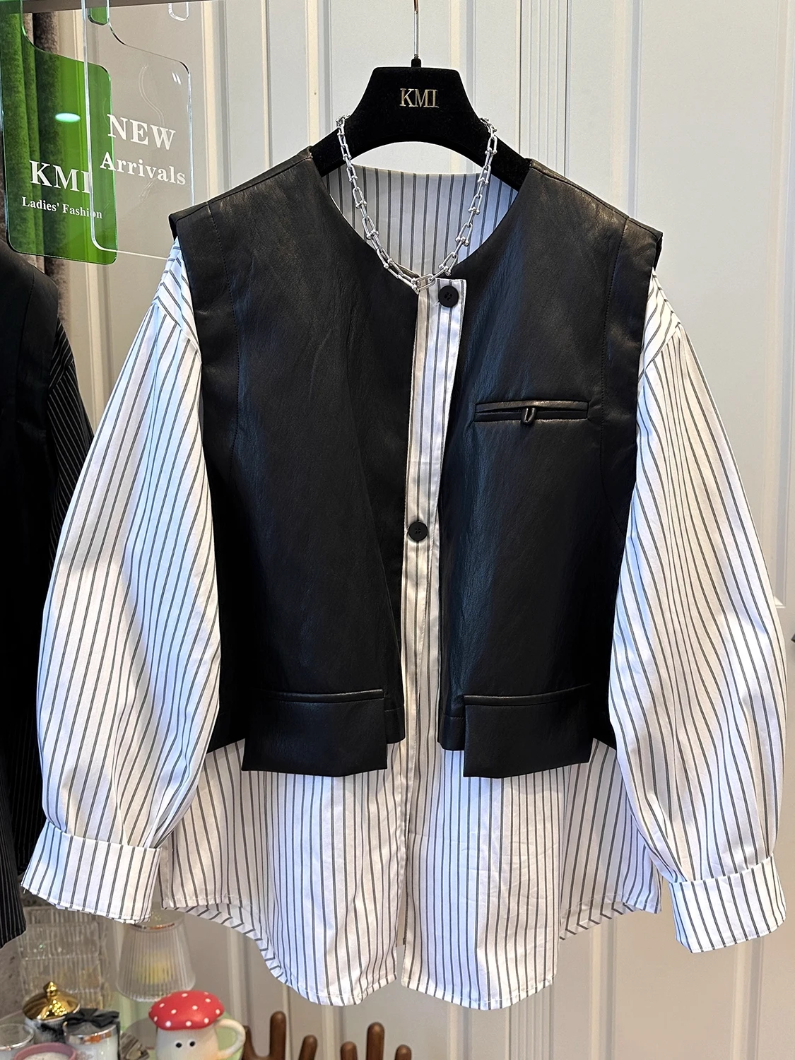 

Топ унисекс оверсайз в стиле ретро с полосками, свободный крой, имитация двухслойного дизайна, весна-осень