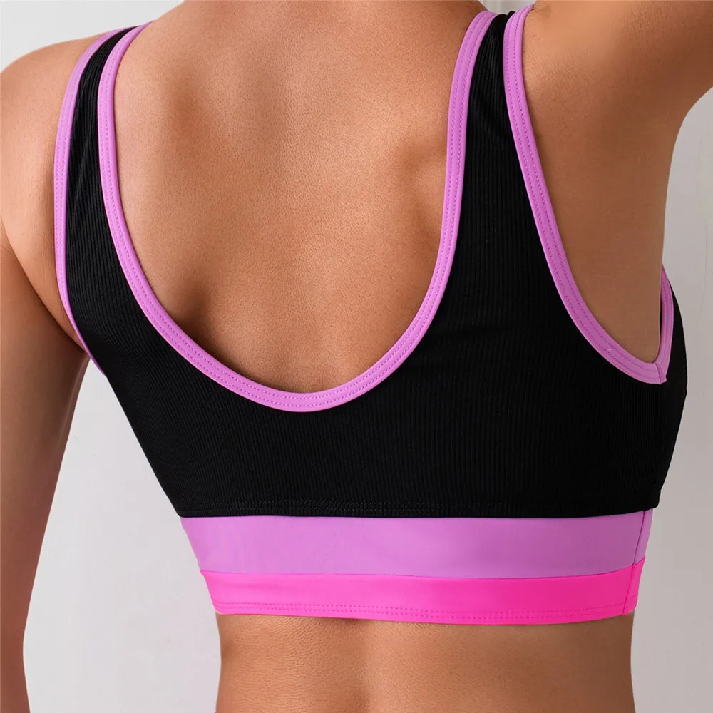 สีดําสีชมพู Patchwork Ribbed ชุดว่ายน้ํา Bandeau บิกินี่เอวสูงกีฬาชุดว่ายน้ําเซ็กซี่ผู้หญิงชุดว่ายน้ําชุดบิกินี่ De Mujer