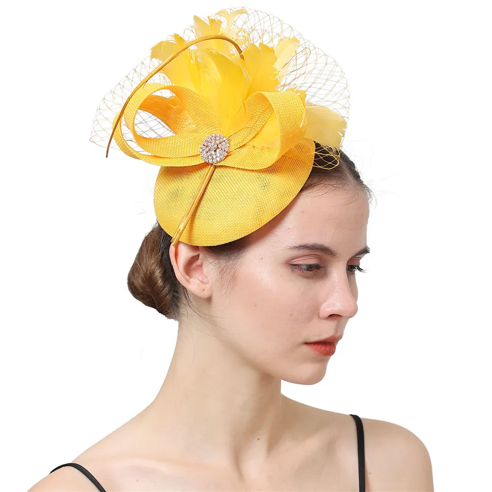 Marine Fascinator Hut Derby Hochzeit niedlichen Schleier Sinamay Milli nery Kopf bedeckung Party Kirche Kopf bedeckung Mode Feder Haar Zubehör – Detail 5