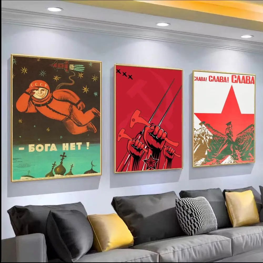 Vintage Russian Propaganda Poster HD PVC Self Adhesive Wall Art - Waterproof Reusable For Home Office Cafe