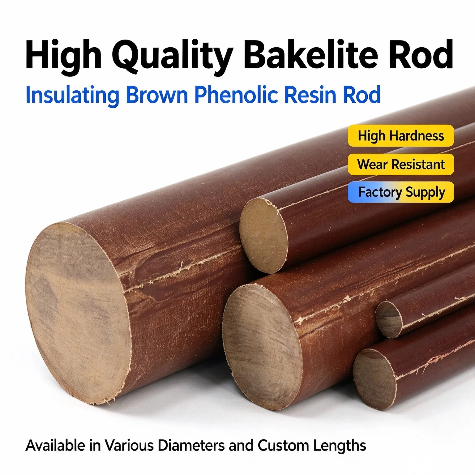 Bakelite Rod Phenolic Resin Rod Insulation Rod 8-250mm Diameter High Hardness Wear Resistant CNC Custom Cutting OEM Available