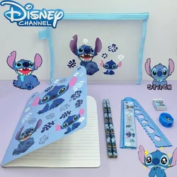 7pcs/set Disney Stitch Stationery Set Mesh Bag Ruler Pencil Sharpener Eraser Notebook Kawaii Anime Cartoon Kids School Supplies