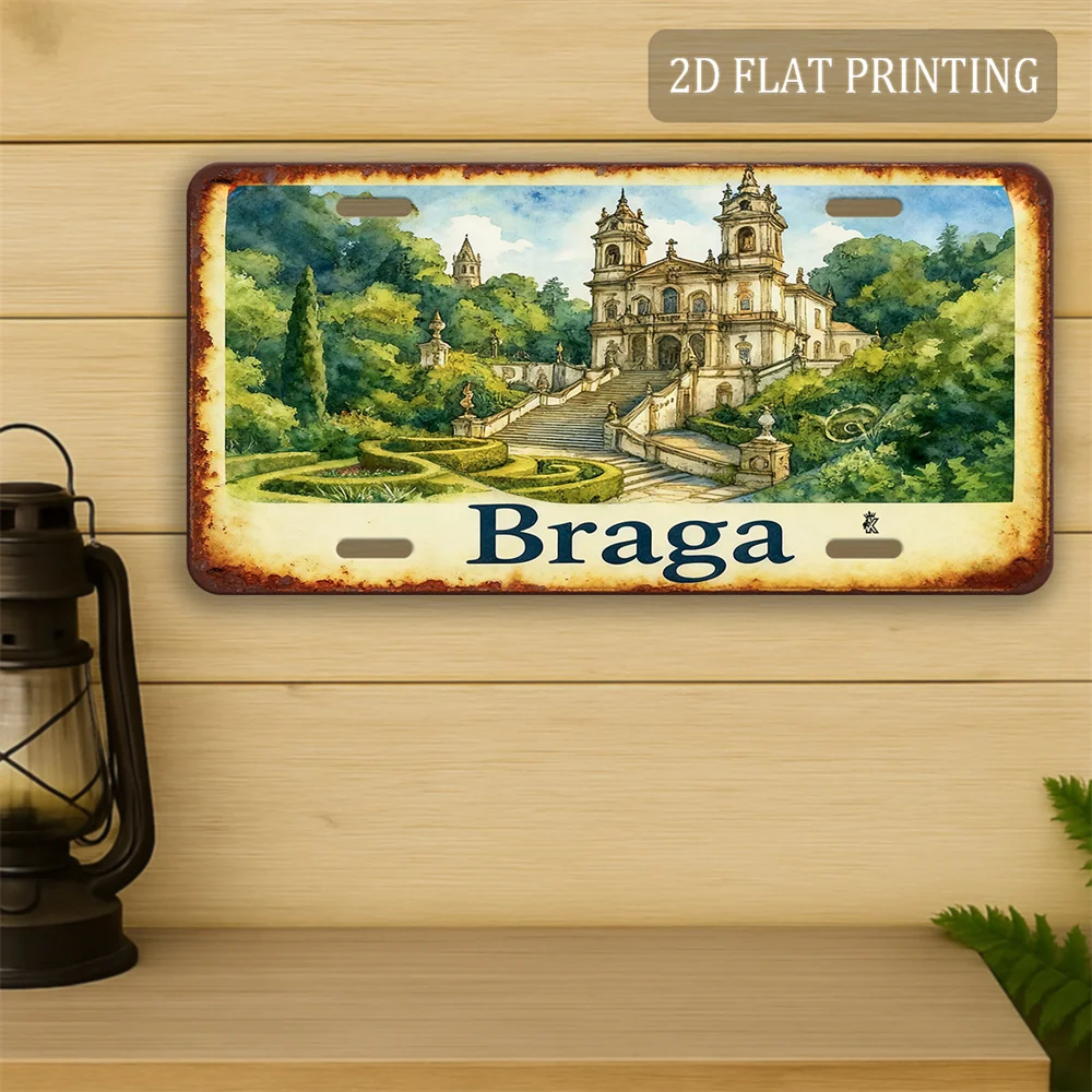 1pc, 2D Flat Portuguese Braga Sanctuary Landscape Aluminum Sig, Suitable for Wall, Garden Outdoor Decoration