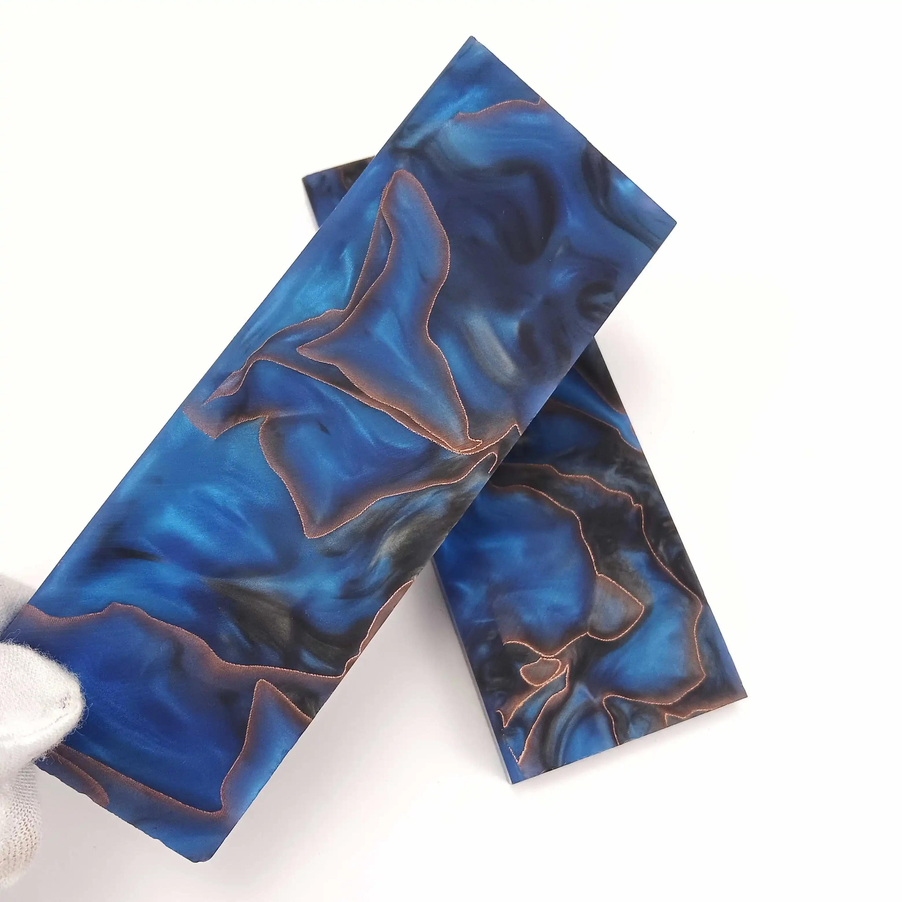 

2PCS Copper Mesh Blue Resin Knife Handle Material DIY Patch Decor Scales Slabs Blank 120x40x8mm Resin Compression Template Plate