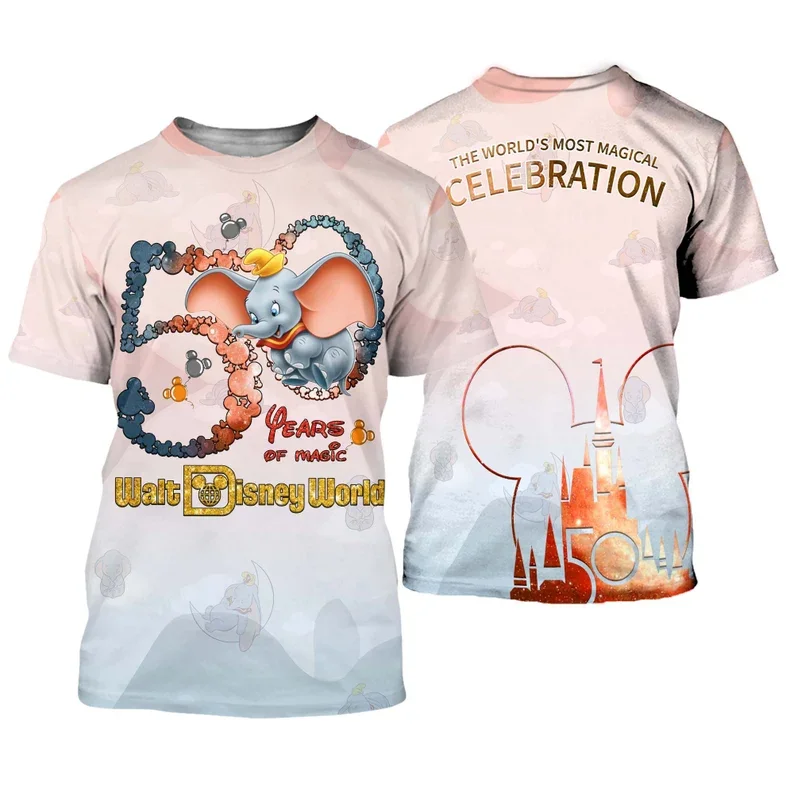 Dumbo Elephant Nude White Ombre Castle Mickey Head Disney 50th Anniversary Unisex Casual T-shirts Outfit Clothing Men Women Kid