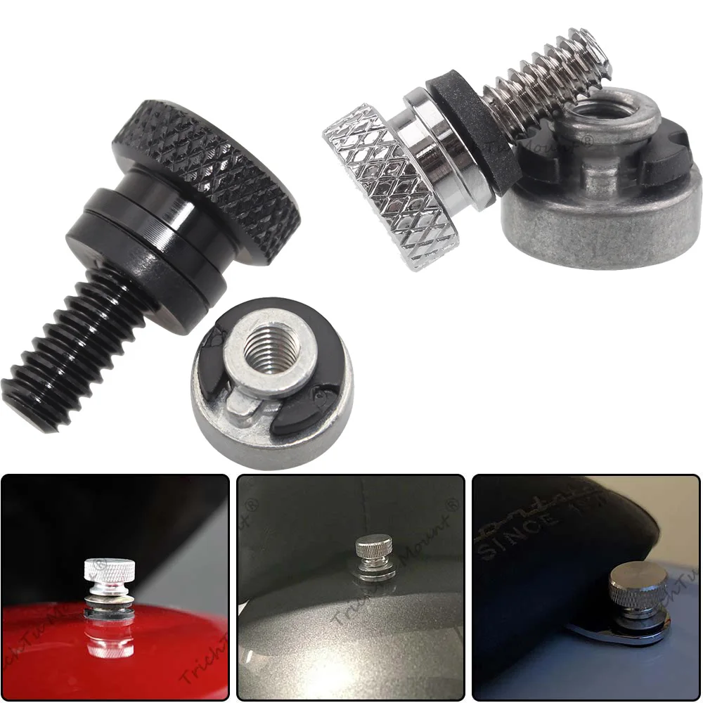 1Pcs Solo Seat Bolt Kit Knurled Cut Durable Bolt Fits For Harley Sportster Touring Softail Dyna Cvo Black/Chrome Bolt Silver Nut