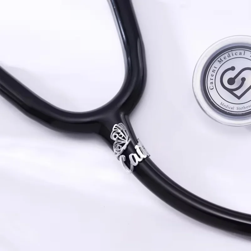 Breloque personnalisée pour stéthoscope avec nom, papillon, étiquette d'identification pour stéthoscope, accessoires pour tube de stéthoscope en acier inoxydable, cadeau